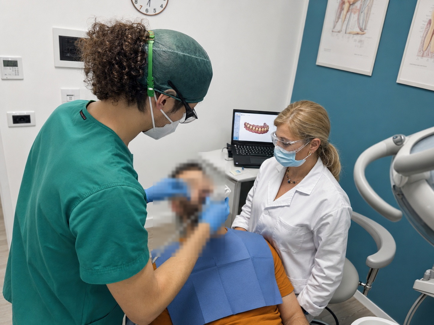 Équipe odontoiatrica reale dello Studio Dentistico Lera al lavoro con una paziente